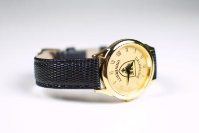 40-G-G Watch, Leather Ladies Black Leather Gold