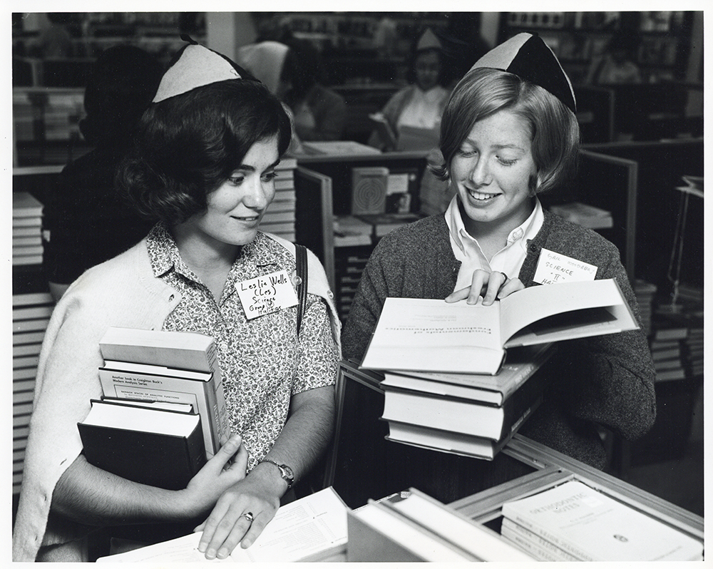 Two students shopping at the Dalhousie Bookstore when it opened in 1965. 