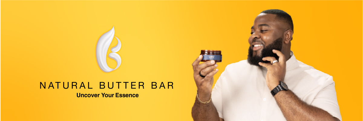 Naturual Butter Bar logo with model Holding up product