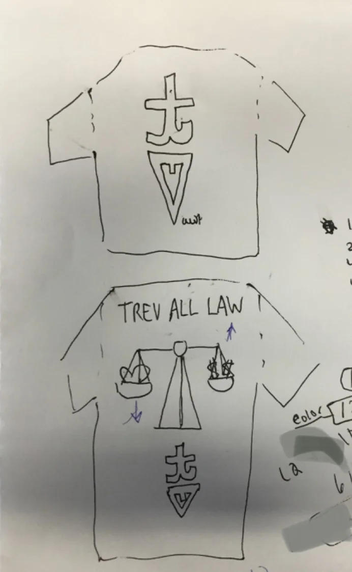 Trevor's Original sketch, scales representing the balance between love and money. 